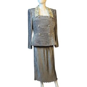 George F Couture Vintage Beaded Pleated Skirt Suit Set Evening‎ Party Formal KC